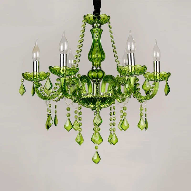 

Luxury Green Crystal Chandelier Parlor Bedroom Villa Suspension Light Hotel Restaurant Cafe Bar Candle Pendant Lamp E14