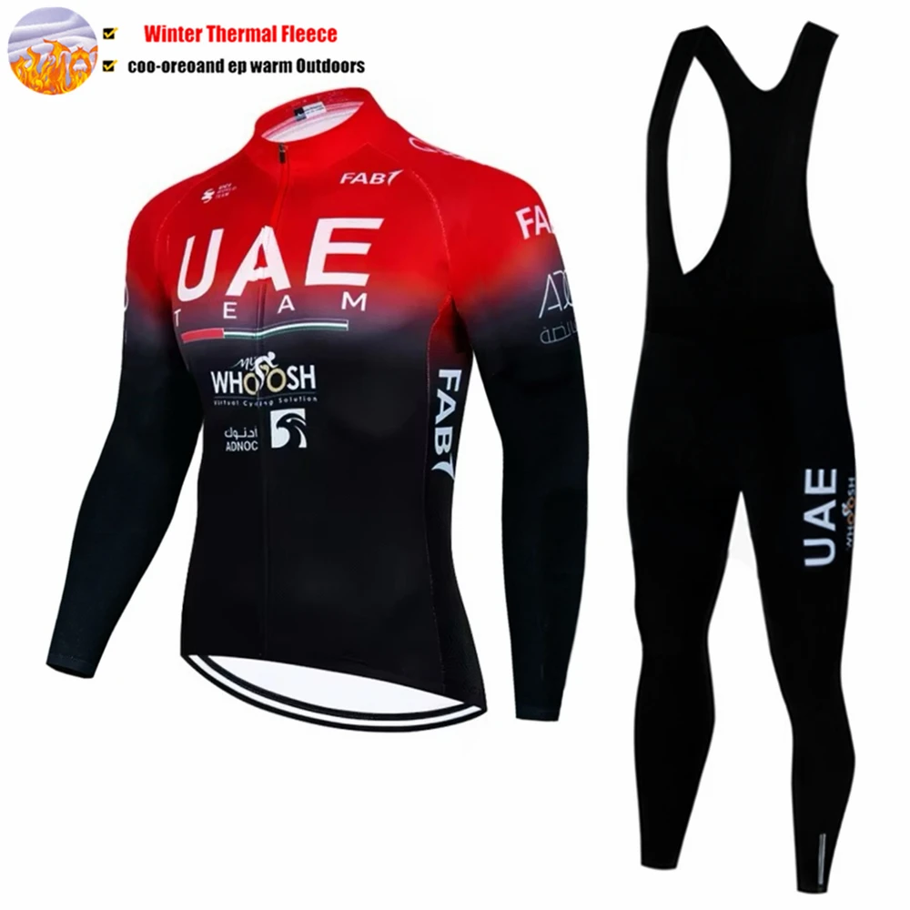 2025 UAE Fleece Cycling Jersey Men Mtb Male Clothing Man Clothes Men\'s Bike Winter Thermal Mens Bicycle Pants Set Suit Outfit