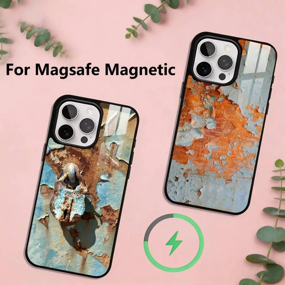 Industrial Style Retro Rusty Phone Case For iPhone17,16,15,14,13,12,11 Plus,Pro Magnetic For Magsafe Wireless Charging