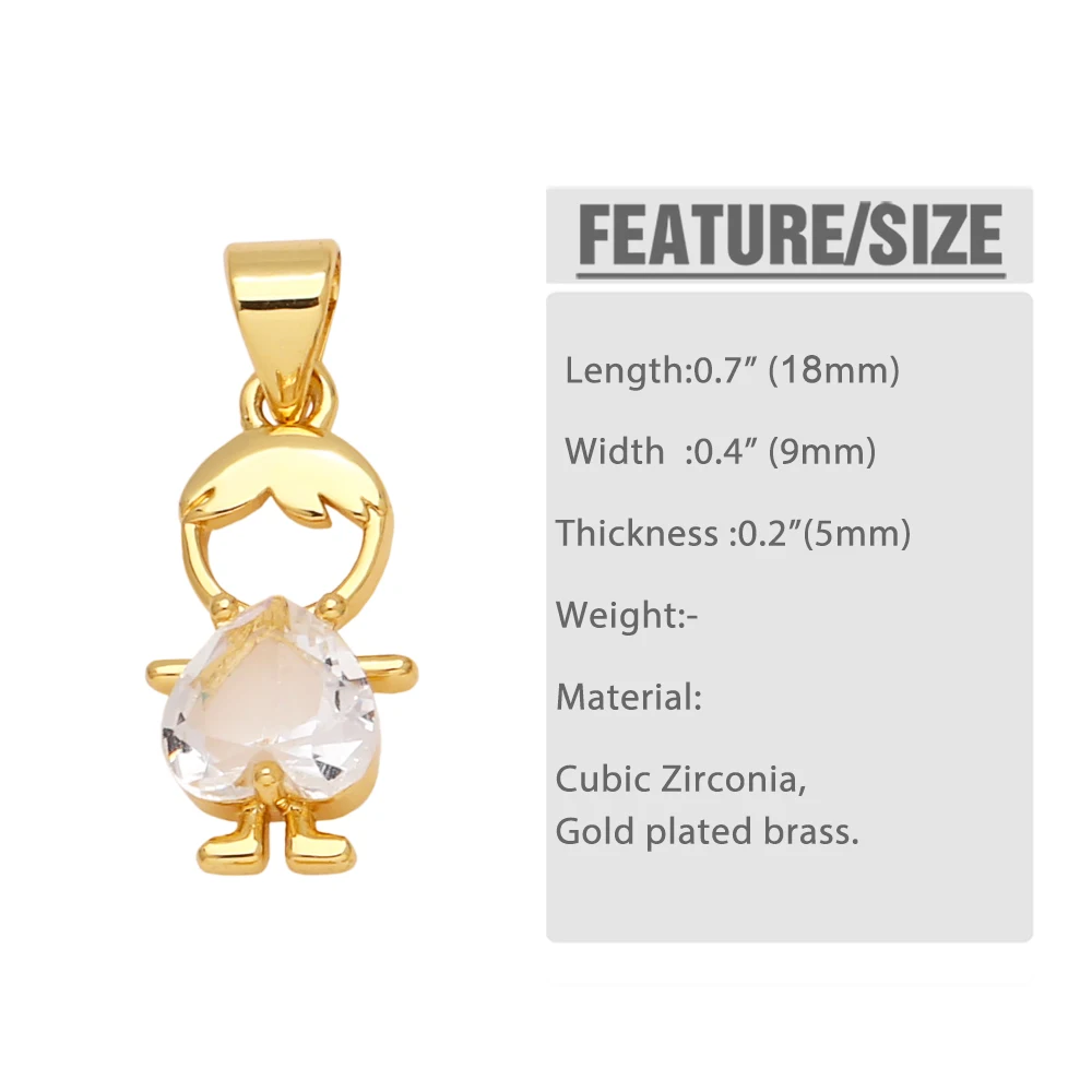 OCESRIO Cute Multicolor Crystal Heart Little Boy Girl Pendant for Necklaces Copper Gold Plated Jewelry Making Supplies pdtb615