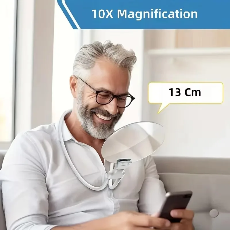 130mm Large Lens Neck Hanging Magnifier 10X Portable Folding Desktop Reading Magnifying Glass for Household Use
