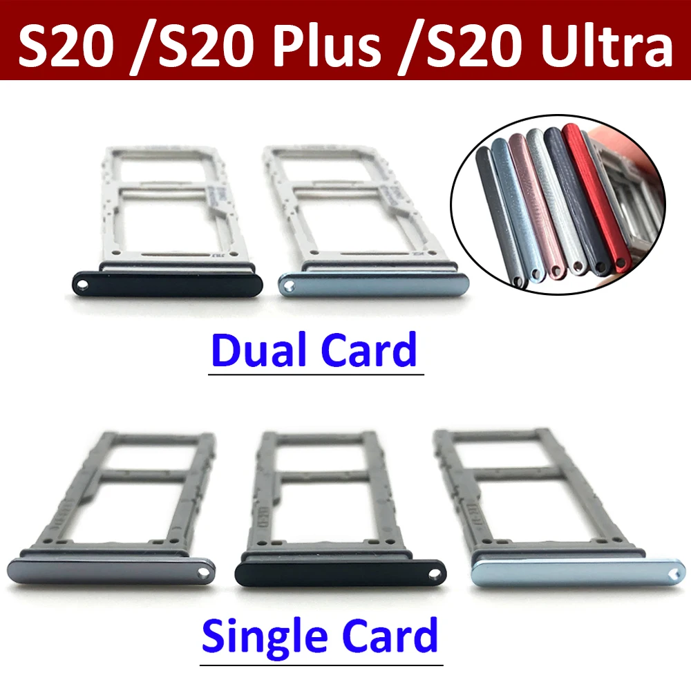 New Single Dual SIM Card Tray  For Samsung  S20 Plus Ultra Sim Slot Holder Replacement Parts Black / Blue / Grey