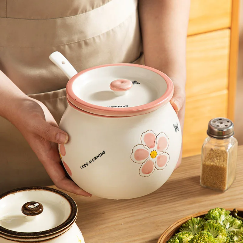 Household Lard Tank with Lid and Spoon High Temperature Resistant Ceramic Japanese-style Storage Ceramic Seasoning Tank