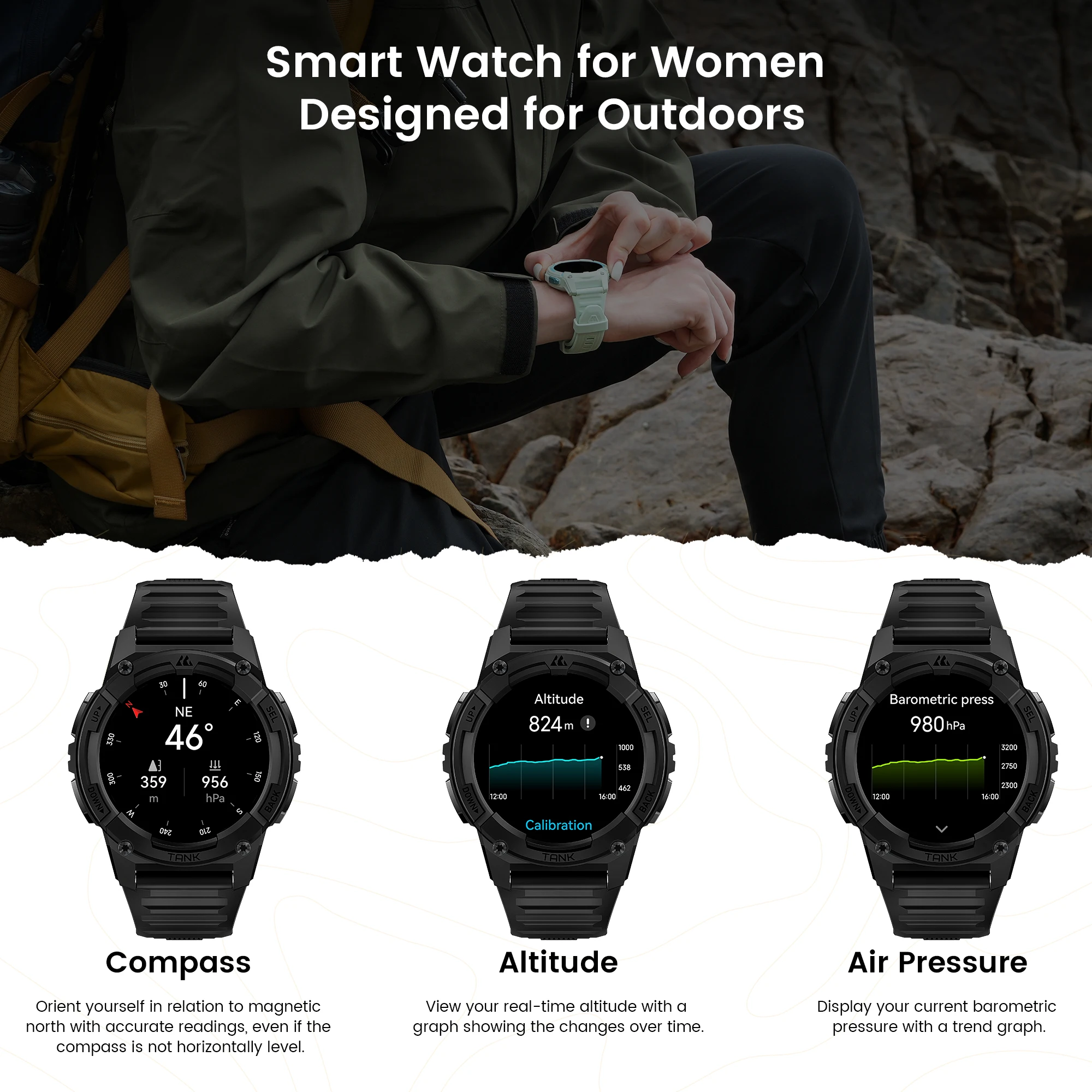 KOSPET TANK S2 GPS Smart Watch For Women Compass Altimeter Barometer Bluetooth Call AMOLED IP69K Waterproof Women's Smartwatch