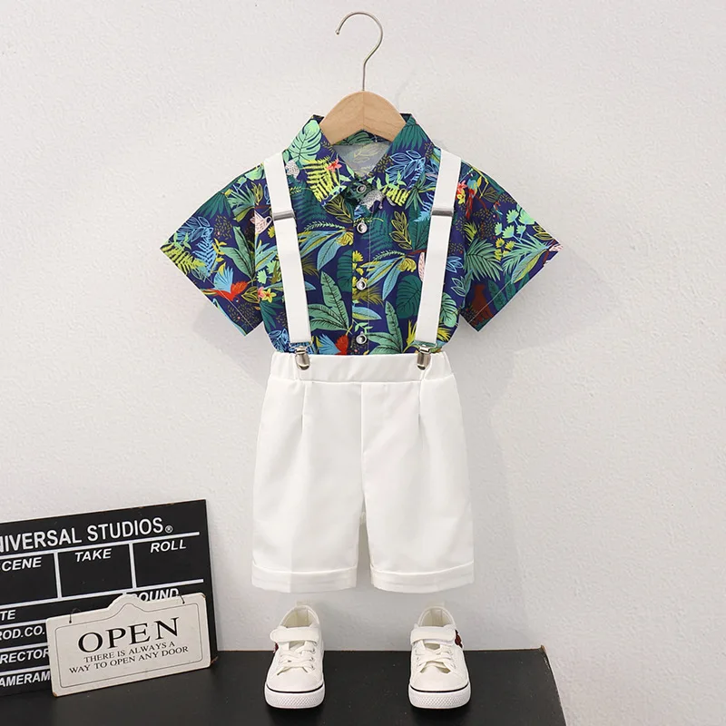 Boys Breathable Shirt Short Strap Vacation Ceremony Costume Kids Travel Surf Dress Children Summer Hawaii Beach Photography Suit