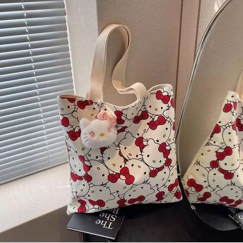 Sanurgente-Sac en toile de dessin animé Hello Kitty, petit sac en toile, sac de transport pour étudiant, frais, initié, classe, trajet domicile-travail, fille, cadeau surprise