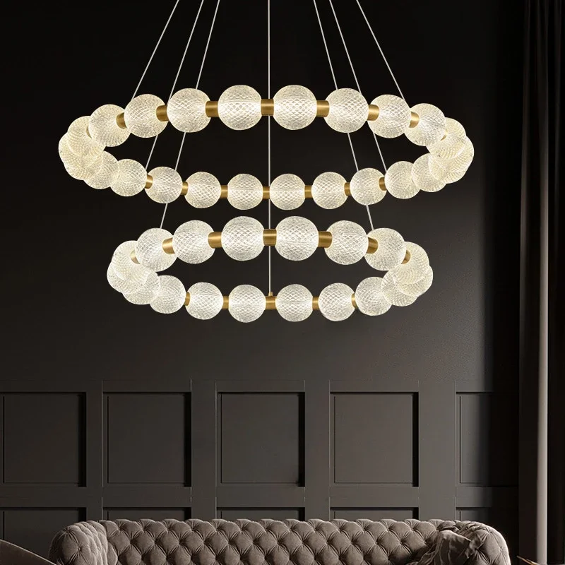

Modern Luxury Pearl Necklace Ring All Copper LED Ceiling Chandelier Lighting Living Room Lamp Bedroom Light Lustre Decor Fixture