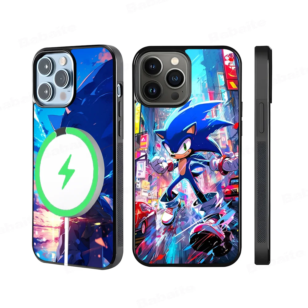 Funda magnética para teléfono Anime s-sonics Hedgehog para IPhone 16 14 13 12 11 15 Pro Max Plus para cubierta de carga inalámbrica Magsafe