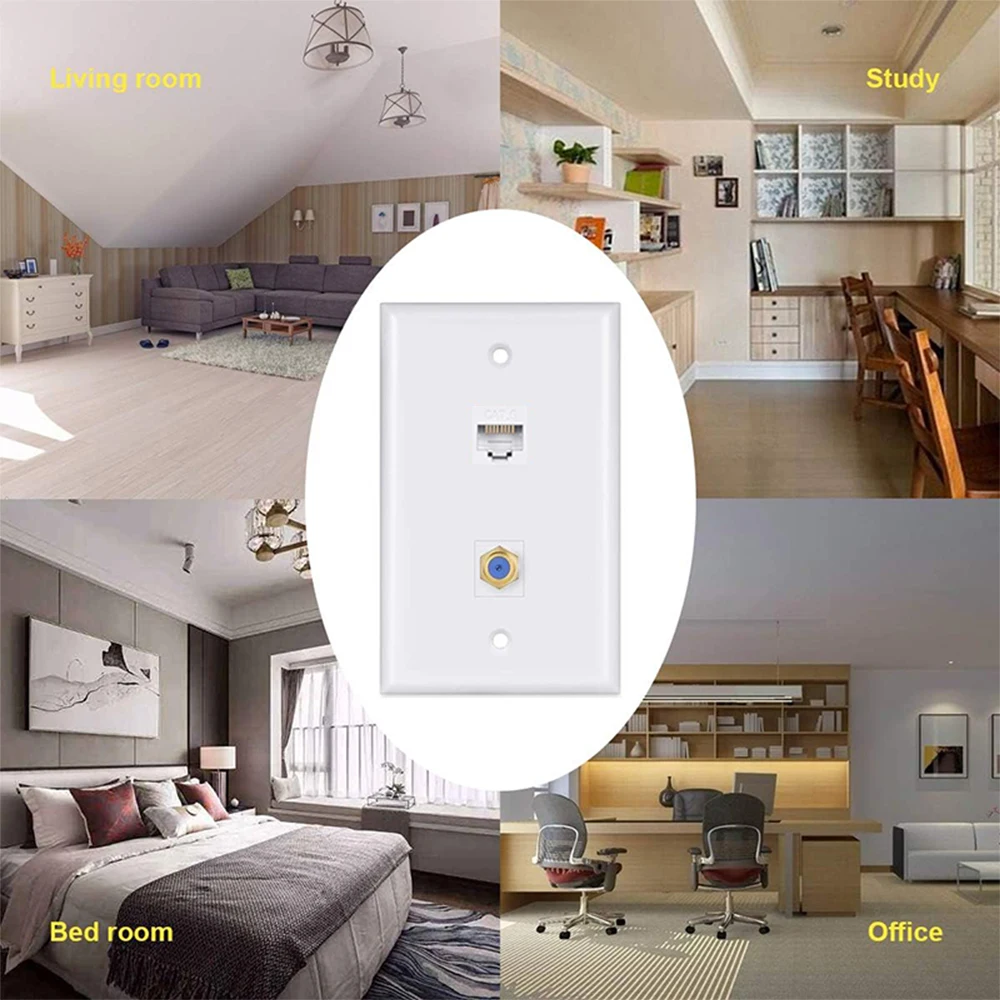 WoeoW Ethernet Coax Wall Plat, 2-Port/3-Port Cat6 Keystone Jack Coupler and Gold Plated RG6 Keystone Jack Insert Wall Plate