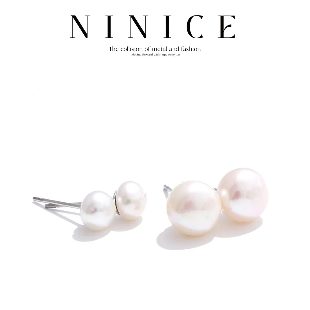 

NiNice Earrings Natural Pearl Ear Stud Stainless Steel Fashionable Design High-quality New Wholesale 5/6/8mm
