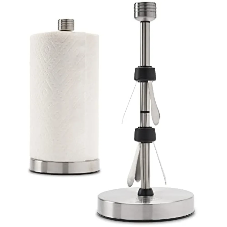 

Heavy-Duty Stainless Steel Paper Towel Holder - Easy One-Handed Tear with Suction Cups - Modern Weighted Standing Countertop Di
