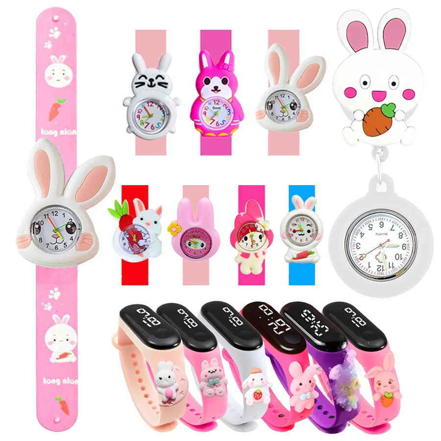 

Hot Popular 3D Rabbit Children's Quartz Watch Soft Silicone Watchband Creative Kids Sports Watch Boys Girls Watch Gift Clock