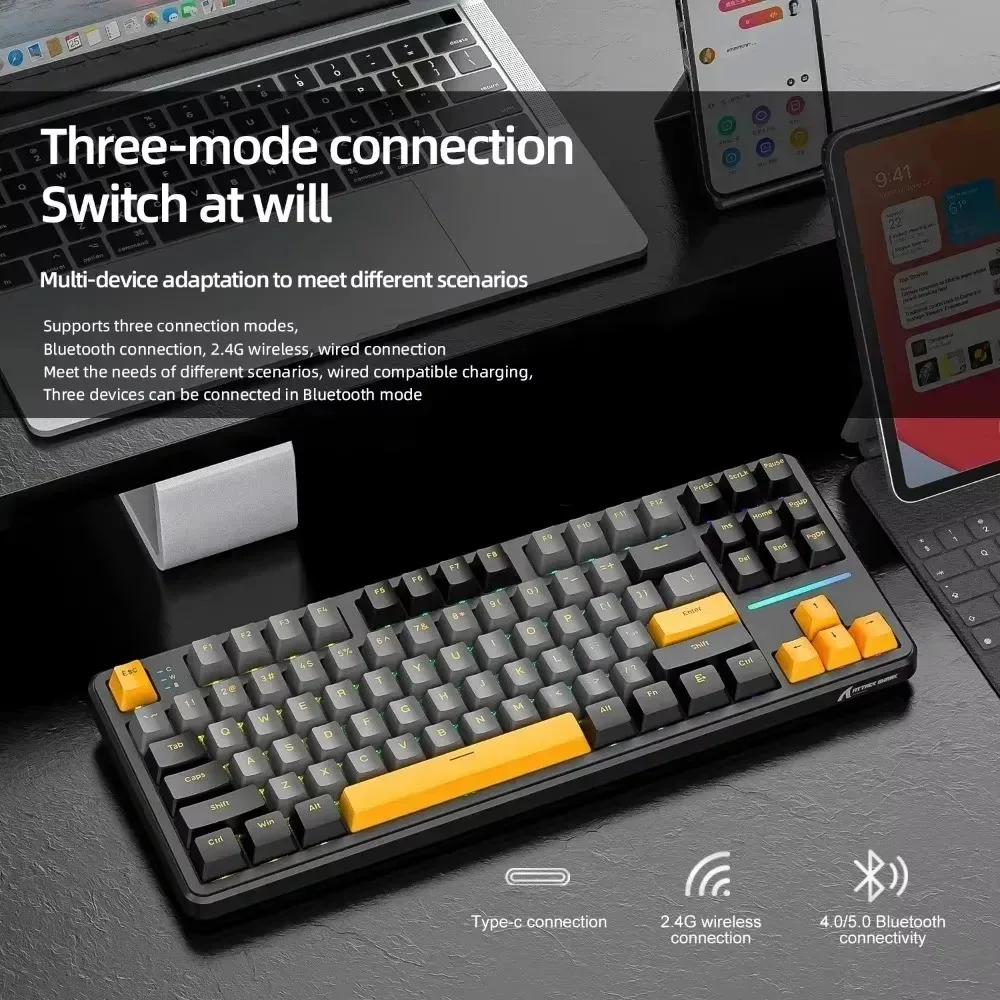 Беспроводная игровая механическая клавиатура ATTACK SHARK X87 — трехрежимная (BT5.0/2.4G/USB-C) RGB 87kyes Пользовательская клавиатура для киберспортивных геймеров