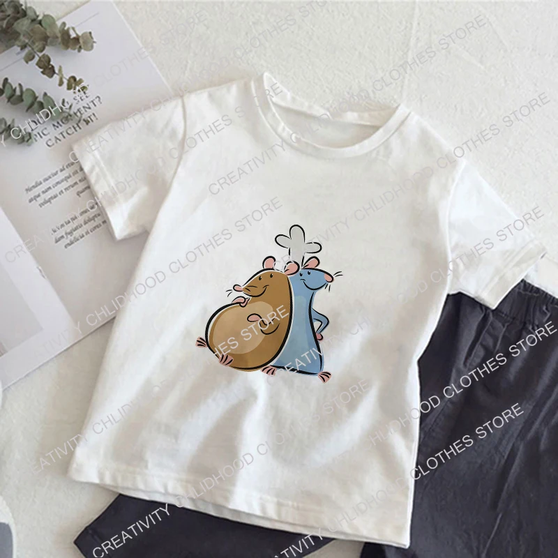 Ratatouille Kids T-Shirt Disney Mouse Tee Shirts Children Cartoons Kawaii Casual Clothes Anime for Boy Girl Tops Clothing