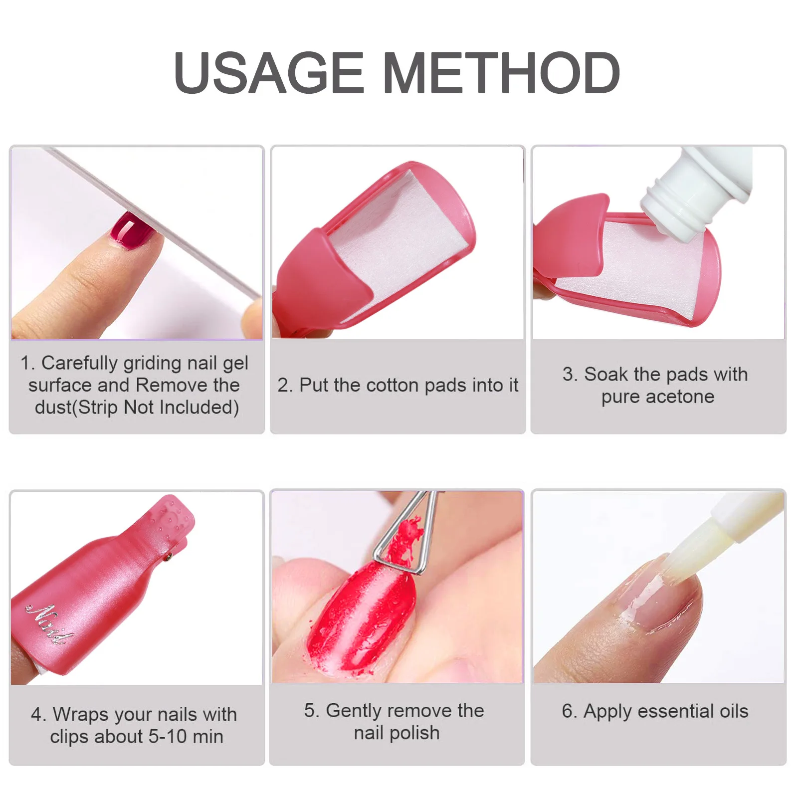 10 pçs/saco clipe de remoção acrílico do prego para remover uv led gel polonês roxo rosa ferramentas manicure suprimentos para profissionais ﻿