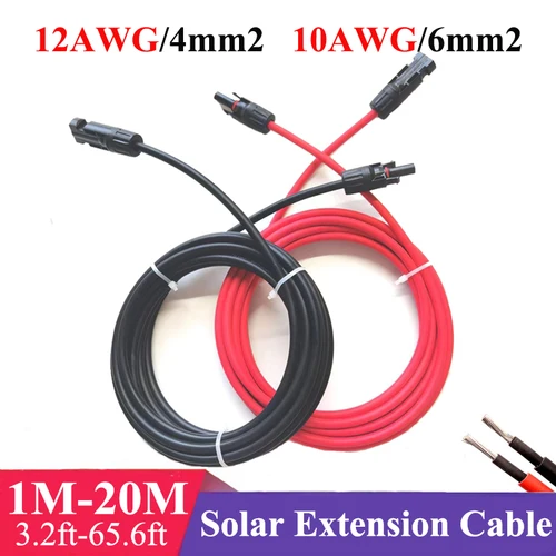 Imagen 2 del producto Cable de extensión solar CC de 3,2 pies, 65,6 pies, 4/6 mm2, negro/rojo, cable solar de 12/10AWG con conector fotovoltaico utilizado en el sistema de paneles solares de 1m-20M