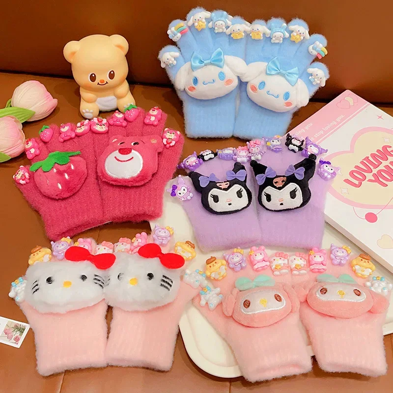 

Sanrio Gloves Plush Kuromi Cold-Proof Gloves My Melody Cinnamoroll Five-Finger Gloves Touch Screen Pochacco Child Christmas Gift