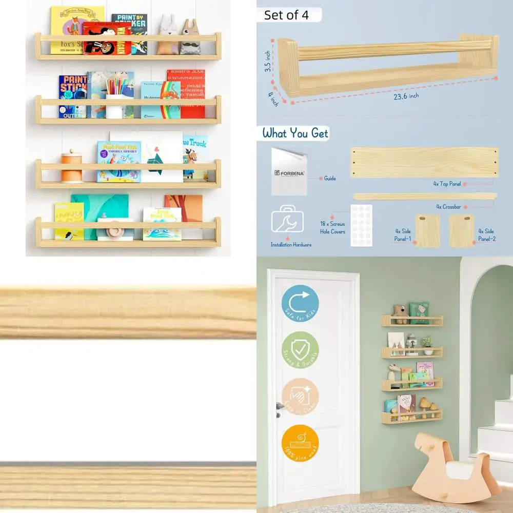 

Детские книжные полки из натурального дерева для стены, плавающие книжные полки длиной 24 дюйма, настенный книжный шкаф для маленьких девочек-подростков и мальчиков Ki