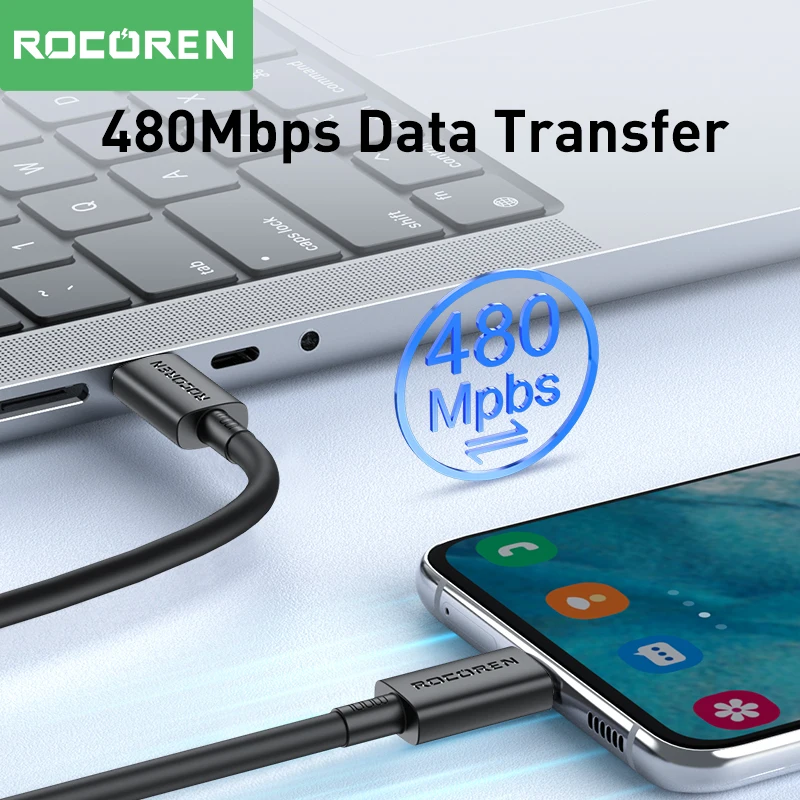 Rocoren 100W USB C To USB Type C Cable USBC PD Fast Charging Charger Cord USB-C 5A TypeC Cable For Macbook Samsung Xiaomi POCO