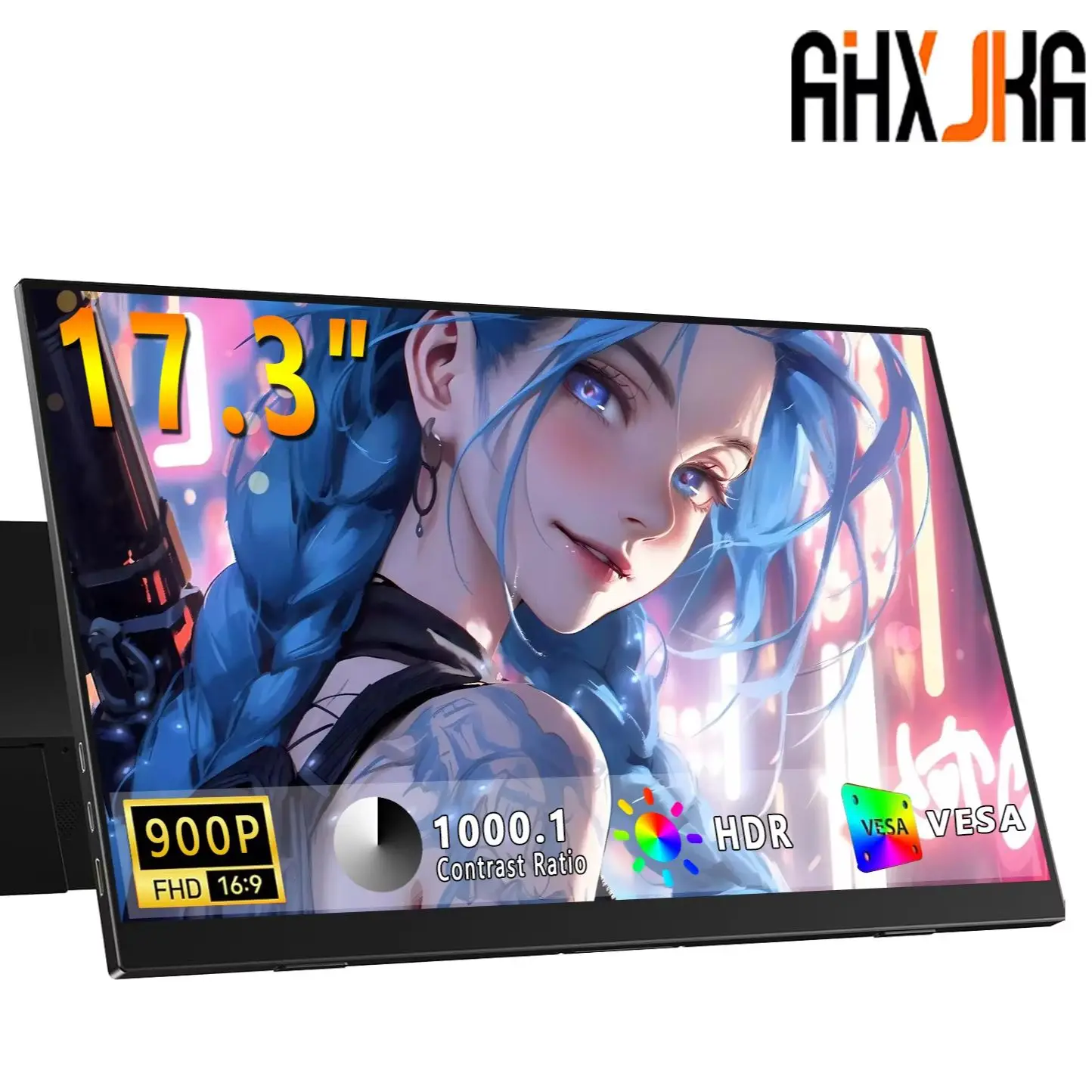 AHXJKA 17.3 Inch 60HZ Portable Monitor 72%sRGB 1600*900P IPS With Type-C Mini HDMI For Laptop Phone  PS4/5 XBox Mac PC Switch