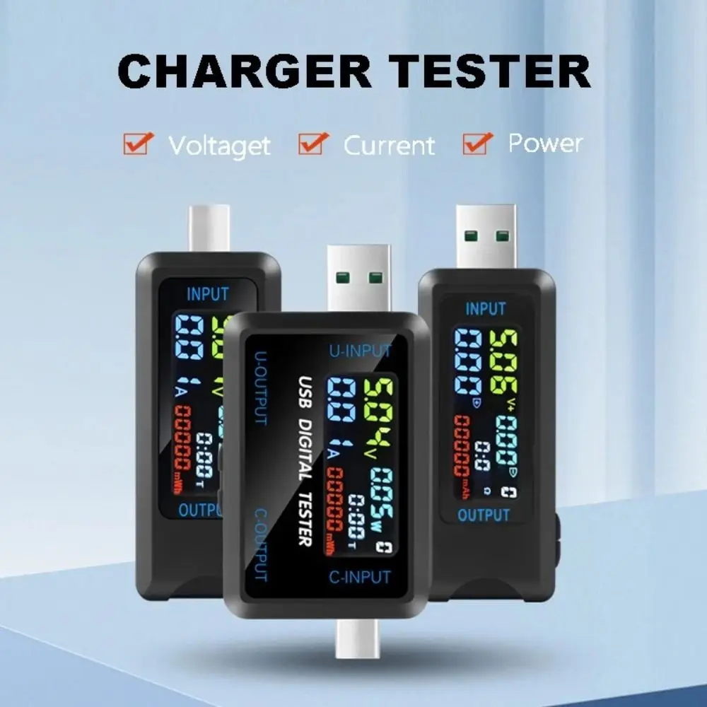 

USB-тестер 10 в 1, цветной дисплей Type-C и USB, цифровой вольтметр постоянного тока, 0-5 А, индикатор зарядного устройства, зарядное устройство, тест на емкость телефона