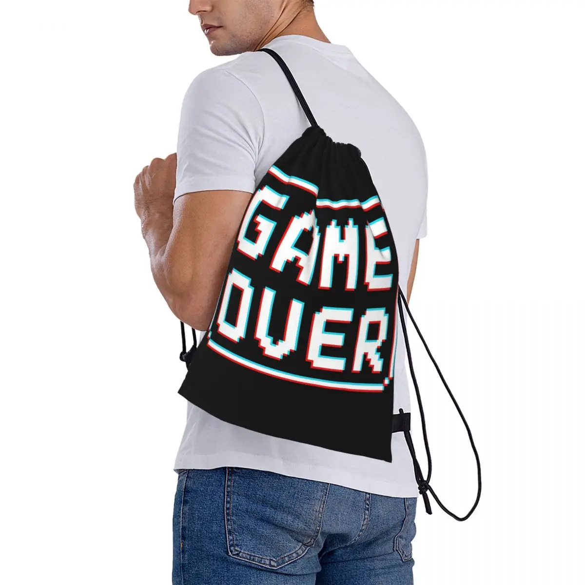 GAME OVER Glitch zaini borse portatili con coulisse borsa con coulisse tasca per articoli vari BookBag per studenti di viaggio