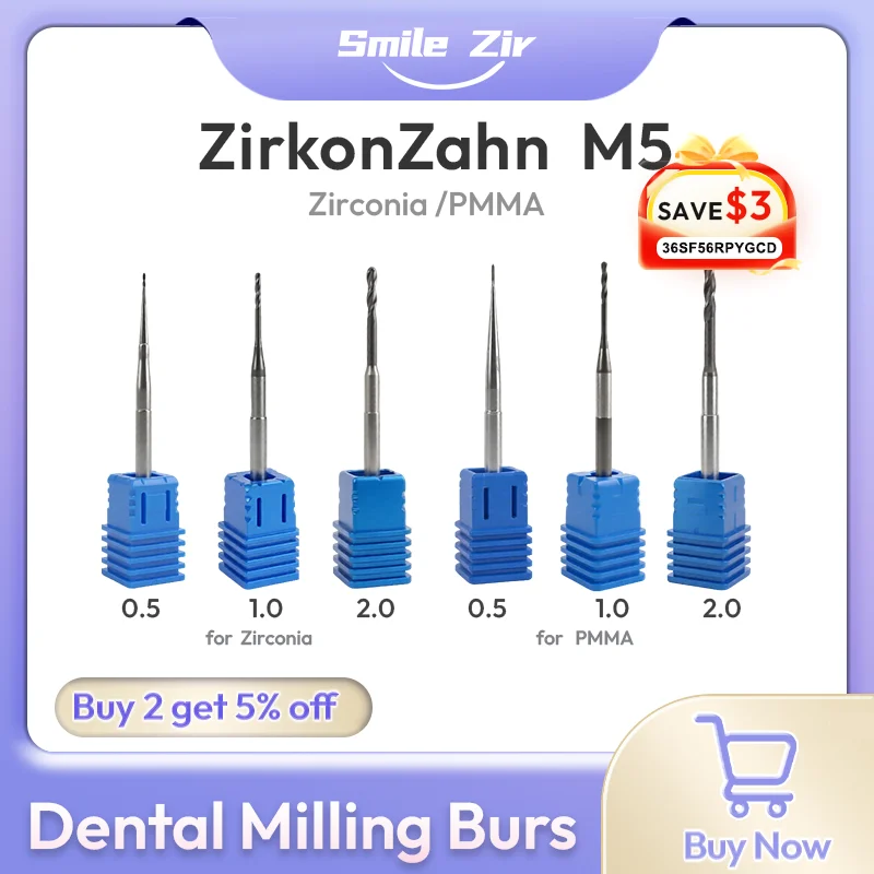 Zirkonzahn M5 Dental Milling Burs Shank D3 Diamond DC/NC Coating for Zirconia PMMA CAD CAM System Dental Lab Grinding Drills