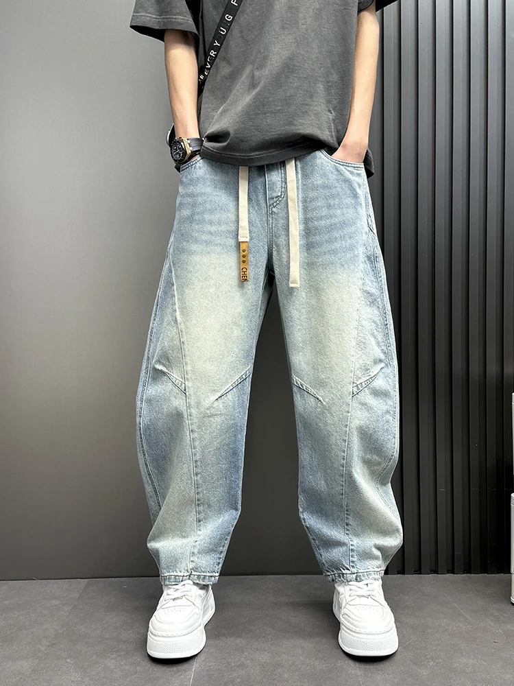 Retro American Denim Jeans Men Trendy Handsome Loose Straight Leg Pants Summer New Style Youth Popular Breathable Wear Resistant