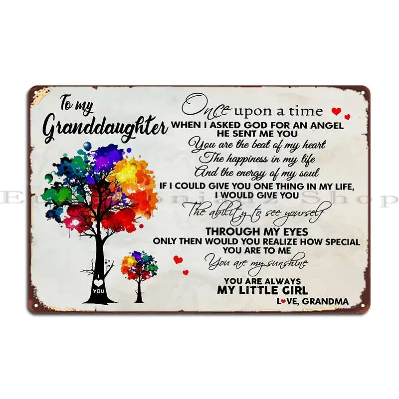 To My Granddaughter Metal Sign Classic Decoration Design Personalized Wall Mural Tin Sign Poster