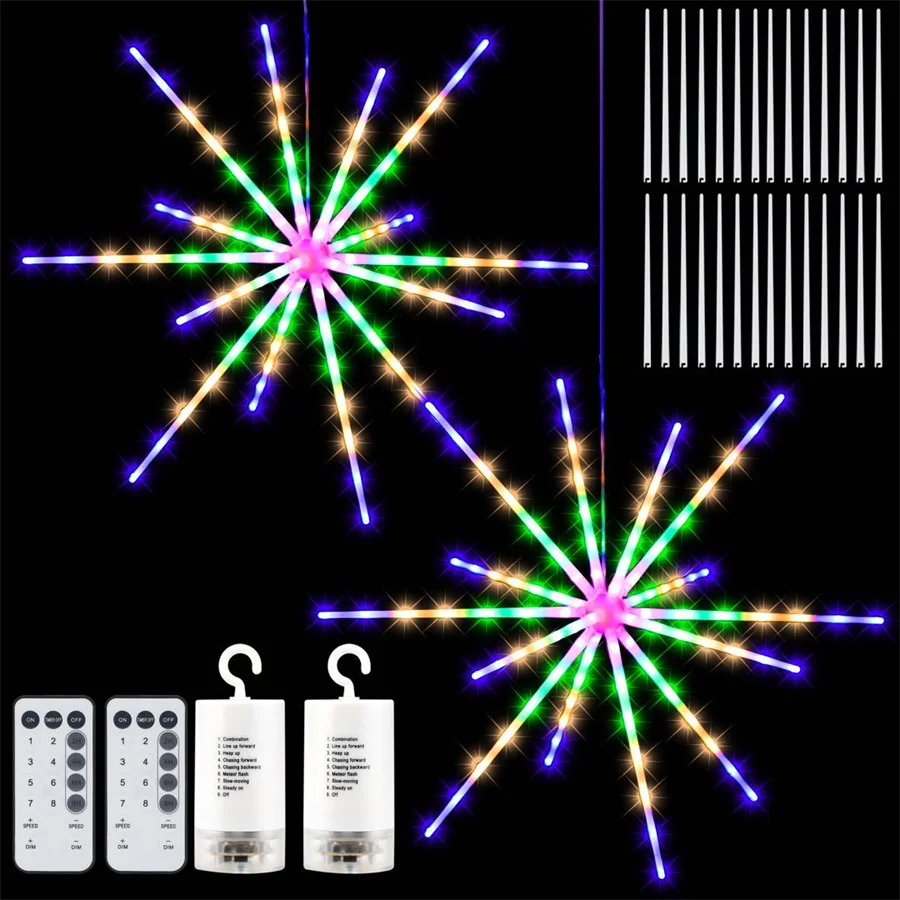 2024 New Year Christmas Decoration String Lights Outdoor 112LEDs Exploding Star Firework Fairy Garland Lights for Party Garden