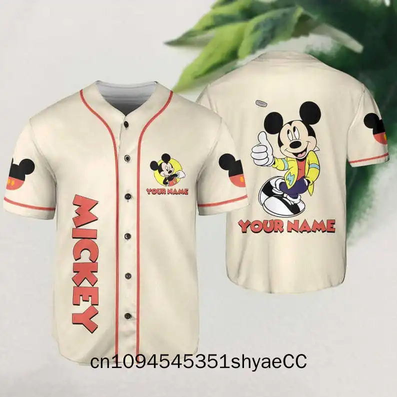 

Disney Mickey Baseball Jersey, Custom Name Mickey Cartoon Button Shirt, Gifts For Fans Disney And Sport Lovers, Disney Summer Sh
