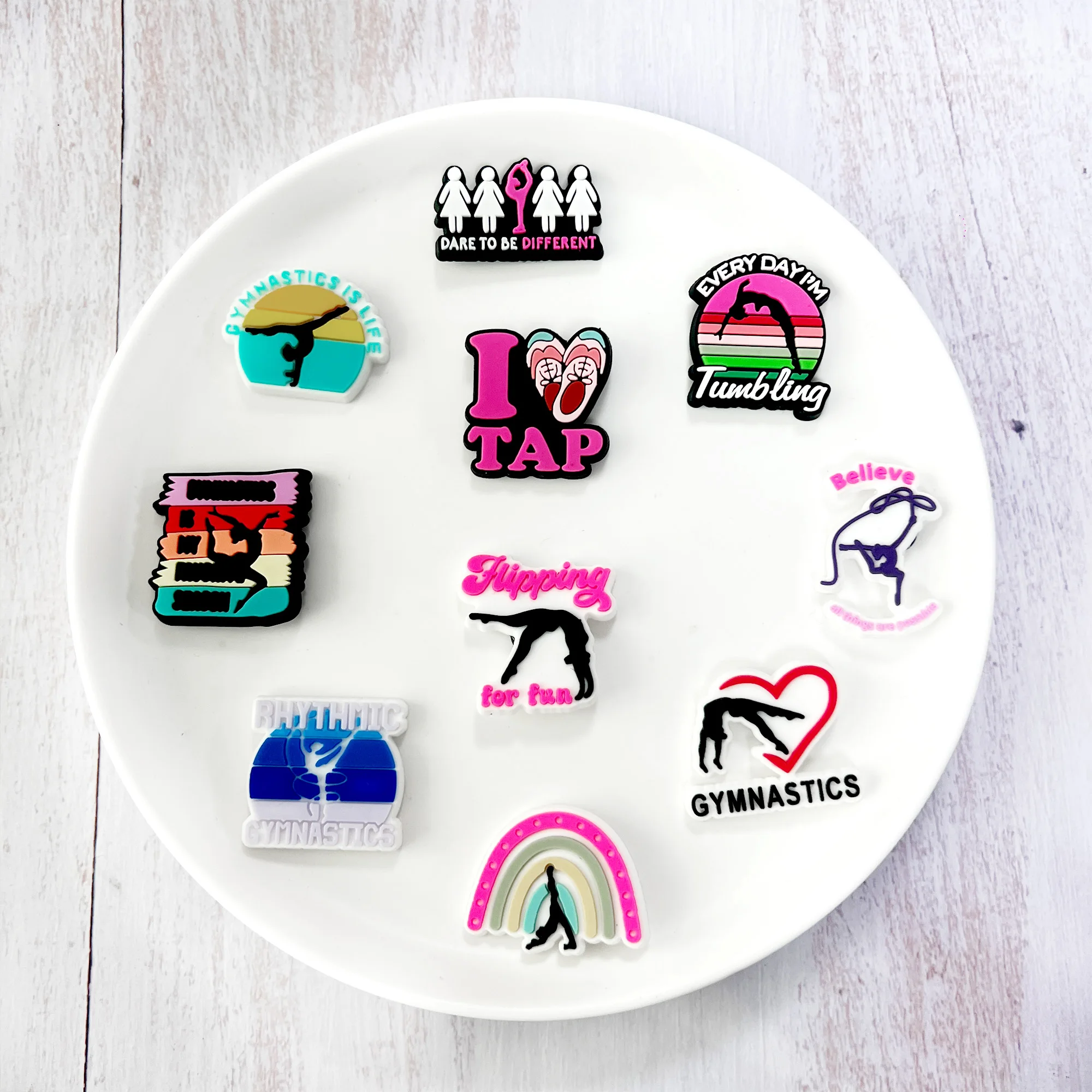 9-20Pcs Rhythmic Gymnastics Tumbling Flipping Ballet Swan Dance PVC Shoe Charms For Clogs Pins Sandals Shoes Slipper Accessories