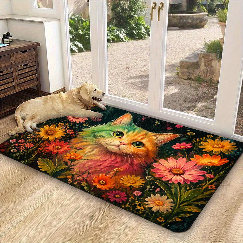 Autumnal welcome mat with pumpkin adorned bow and cursive text on textured orange base for porch and entryway decoration