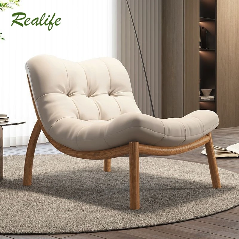 Realife Sofa Chair Single Person Light Luxury Italian Style Simple Leisure Chair Living Room Creative Lazy Sofa Chair Leather