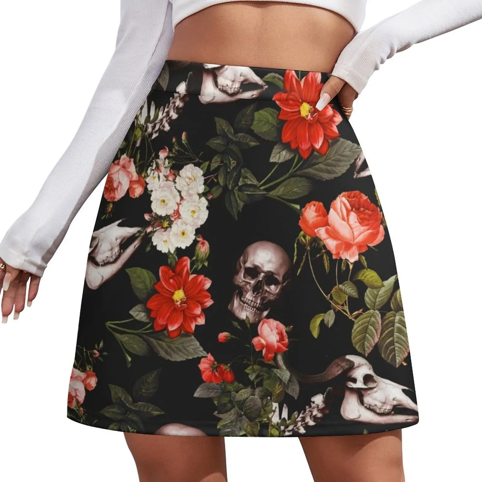 Skull and Floral Pattern Mini Skirt kawaii clothes skirts for womens 2026 skirt women