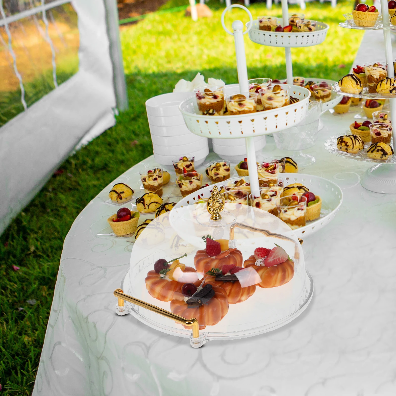 

Transparent Fruit Plate Clear Cake Dome Dessert Tray Lid Cupcake Dish Protective Plastic Food Display Storage Safe Stylish Round