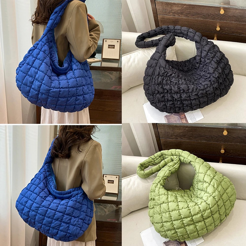 Padding Quilted Tote Bag for Women Quilted Large Capacity Puffer Tote Bag Lightweight Solid Color Crossbody Purse Women Girls