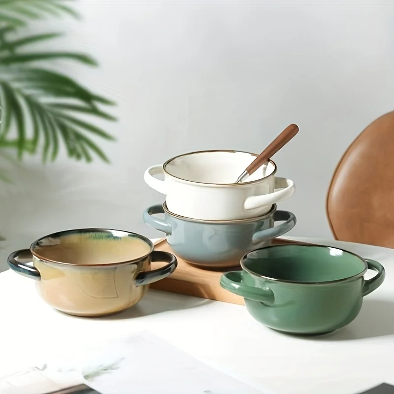 

4pcs Large Dopamine Color Ceramic Bowl Suitable for Soup, Salad, Pasta & Noodles - Dishwasher Round Plates with Dopamine Color S
