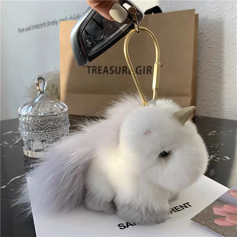 Korean Ins Cute Plush Pony Pendant Rex Rabbit Fur Unicorn Bag Pendant Key Chain Accessory Birthday Gift