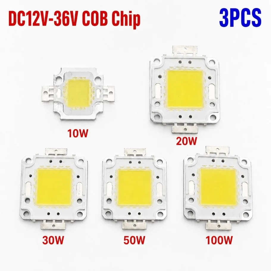3Pcs DC12V-36V COB LED Chip 10W 20W 30W 50W 100W High Power Integrated Lamp Beads DIY Floodlight Spotlight Light Source