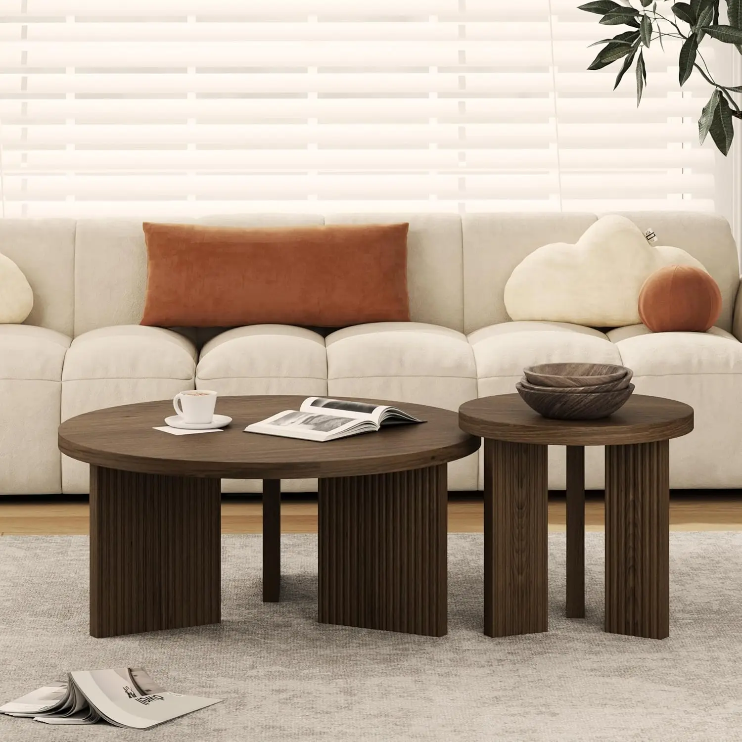 

Набор из 2-х журнальных столиков, современный деревянный кофейный столик с гладким и массивным дизайном, круглый чайный столик и приставной столик, на заказ