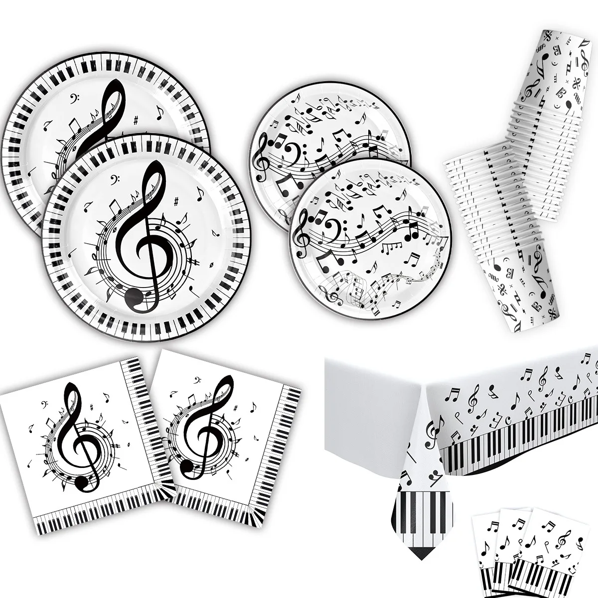 Retro Music Festival Disco Piano Keys Musical Note Birthday Party Decoration Background Tablecloth Tableware Booth Banner Props