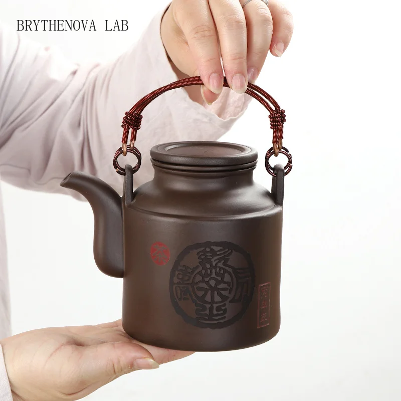 2017 New Chinese Purple Clay Tea Pot Chinese Kung Fu Large Zisha Capacity with Filter Handle Hand-painted Teapot Kettle Set