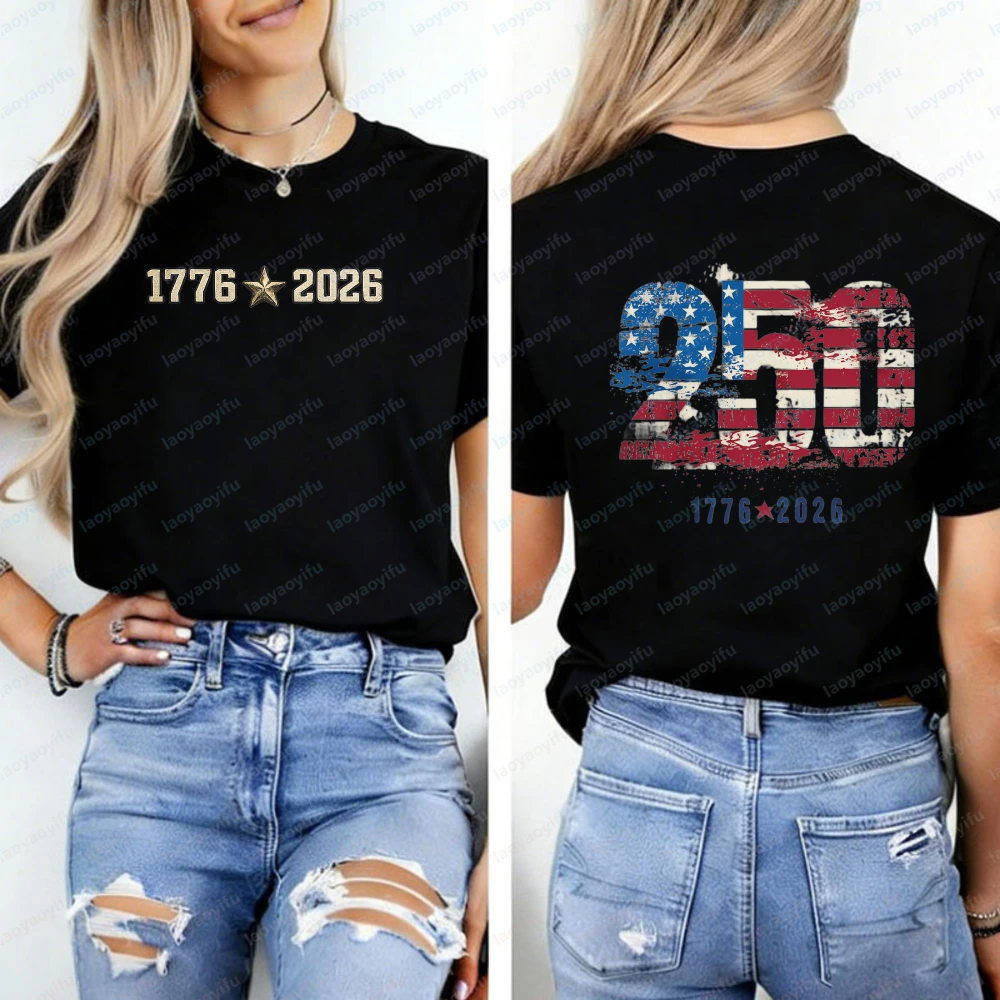 

Independence Day Anniversary T-shirt 1776-2026 Patriotic Tee Distressed America's Birthday 4th of July Semiquincentennial Tops