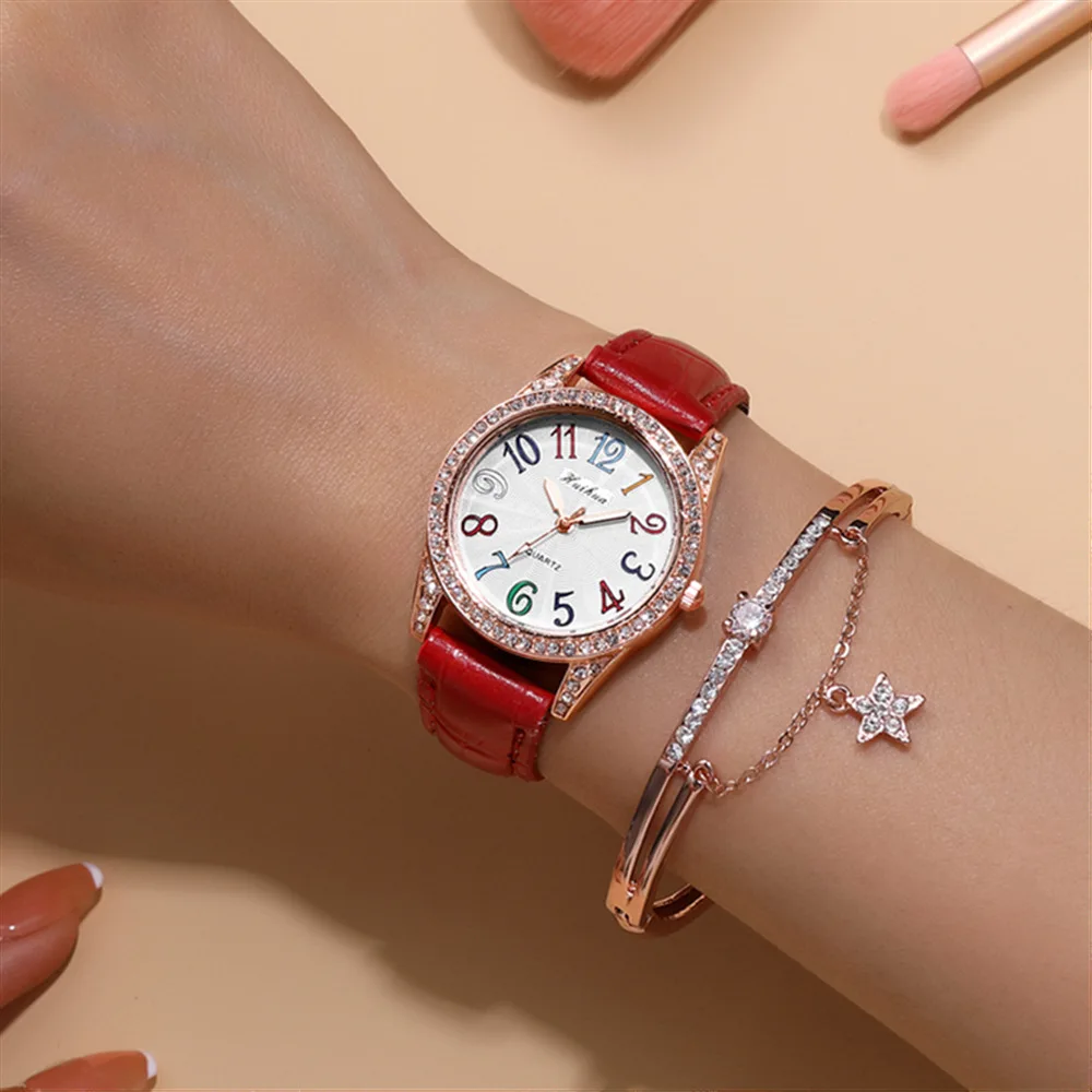 Montre pour dames mode tendance Ceinture à chiffres colorés quartz casual jeune tempérament montre-bracelet