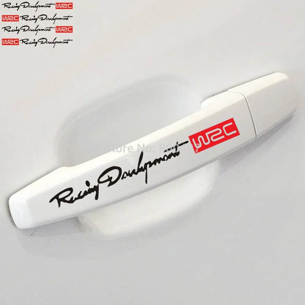 4Pcs WRC World Racing Development Car Door Handle Stickers Dual Color Vinyl Decals Racing Car Styling