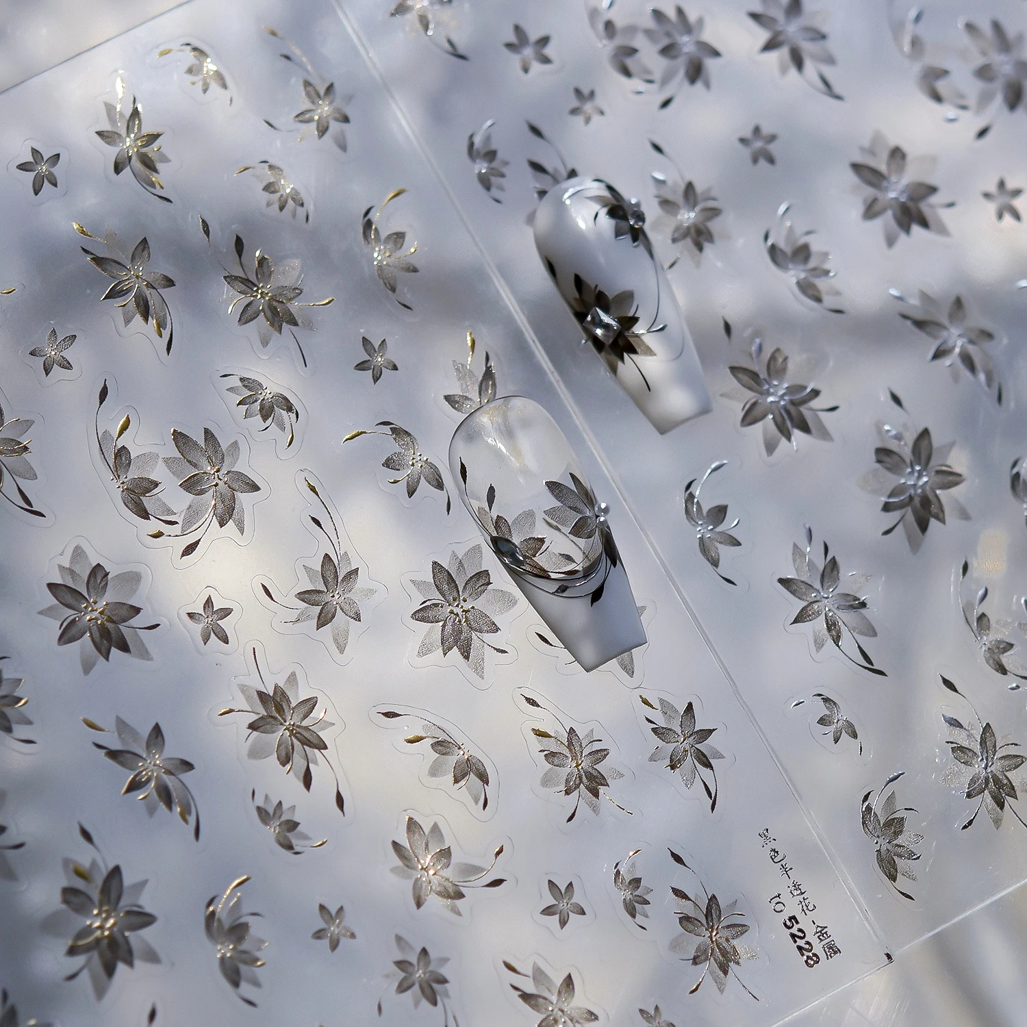 

Translucent Flower Ink Wash Style Hand Painted Flowers White Black Grey Petal Garden Adhesive Nail Art Stickers Manicure Decals