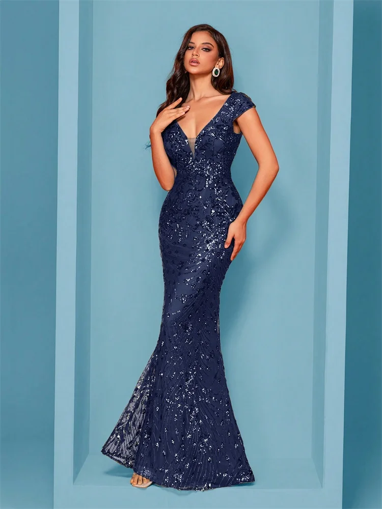 slim fit dress slacks Navy Blue Strapless Long Sleeves Lace Prom Dresses with High Slit, Nav –  Lwt Dress main image 0