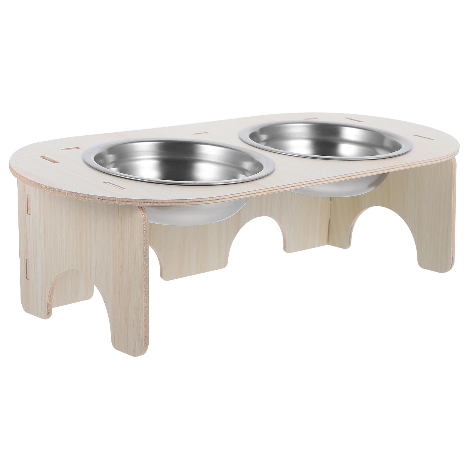 

1 set 1 Set Cat Metal Wooden Base High Elevated Food Water Bowl Durable Stable Dual Slots Kitten Bowls Small Raised Dog Bowl Set
