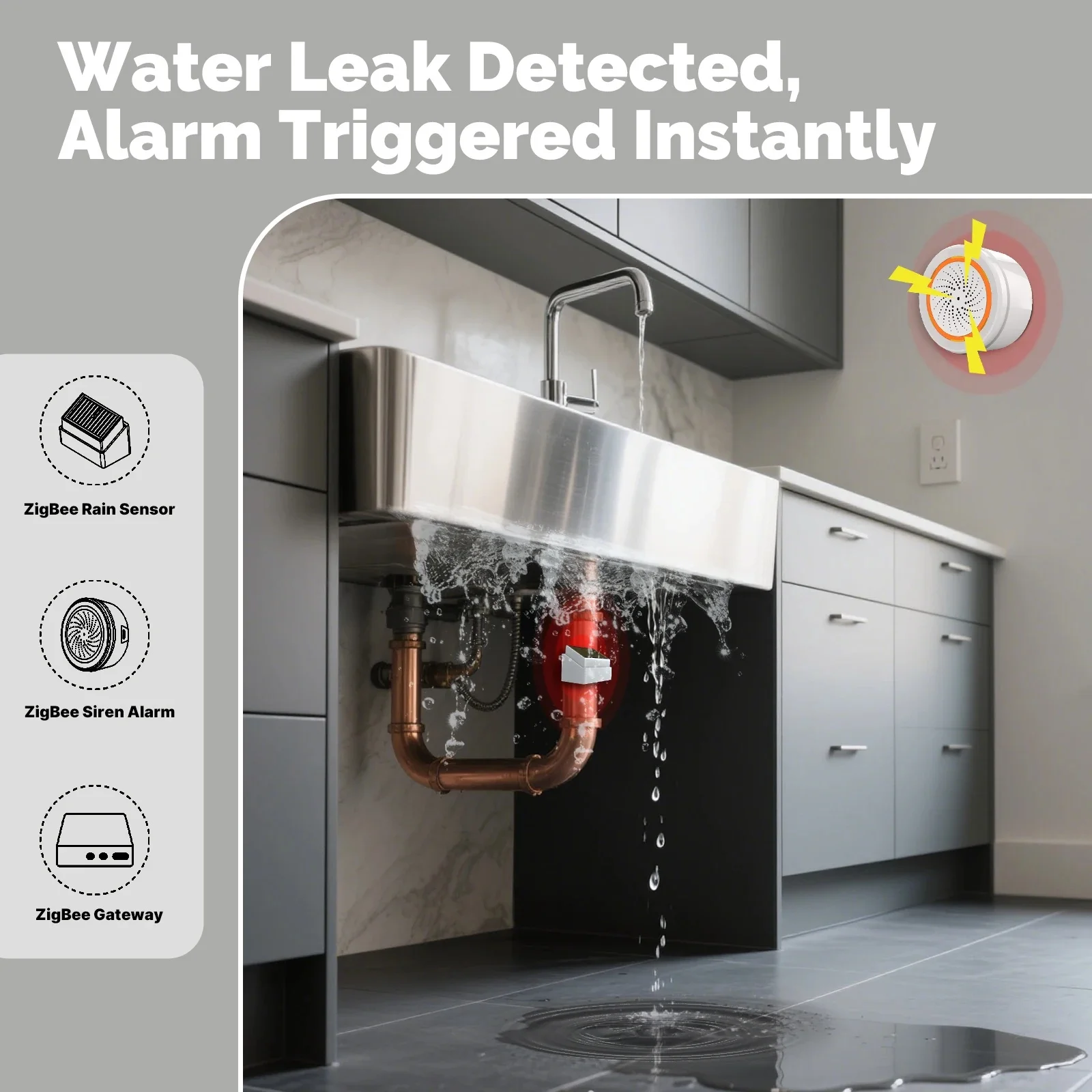 MOES Tuya Home Assistant ZigBee Smart Rain Detection Sensor Water Flood Leakage Detector Use Battery Powered IPX4 Waterproof